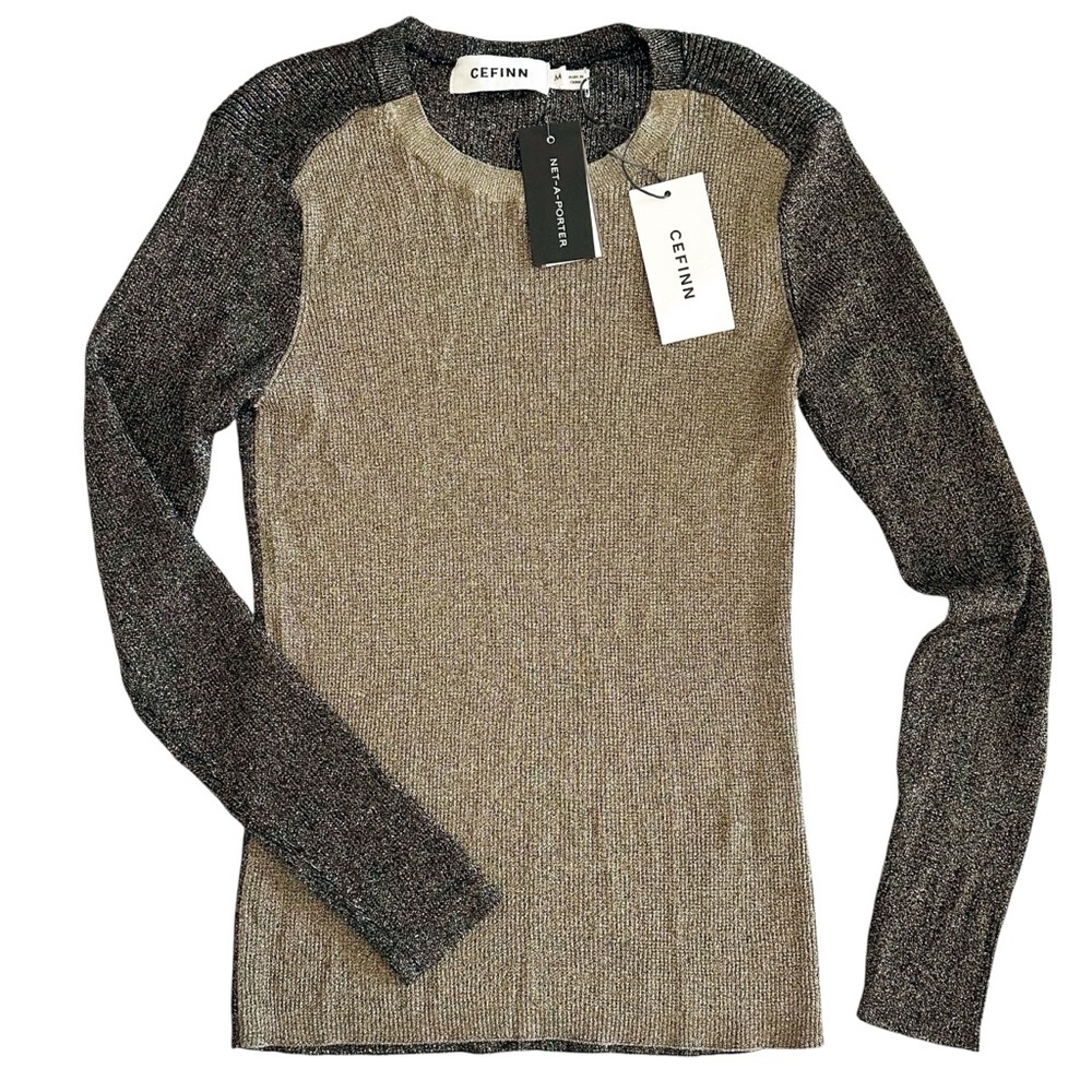 Nwt Cefinn Remi Lurex Bi-Color Crewneck Jumper Sweater Gold Metallic Uk M Us 6-8 — image 2 of 8